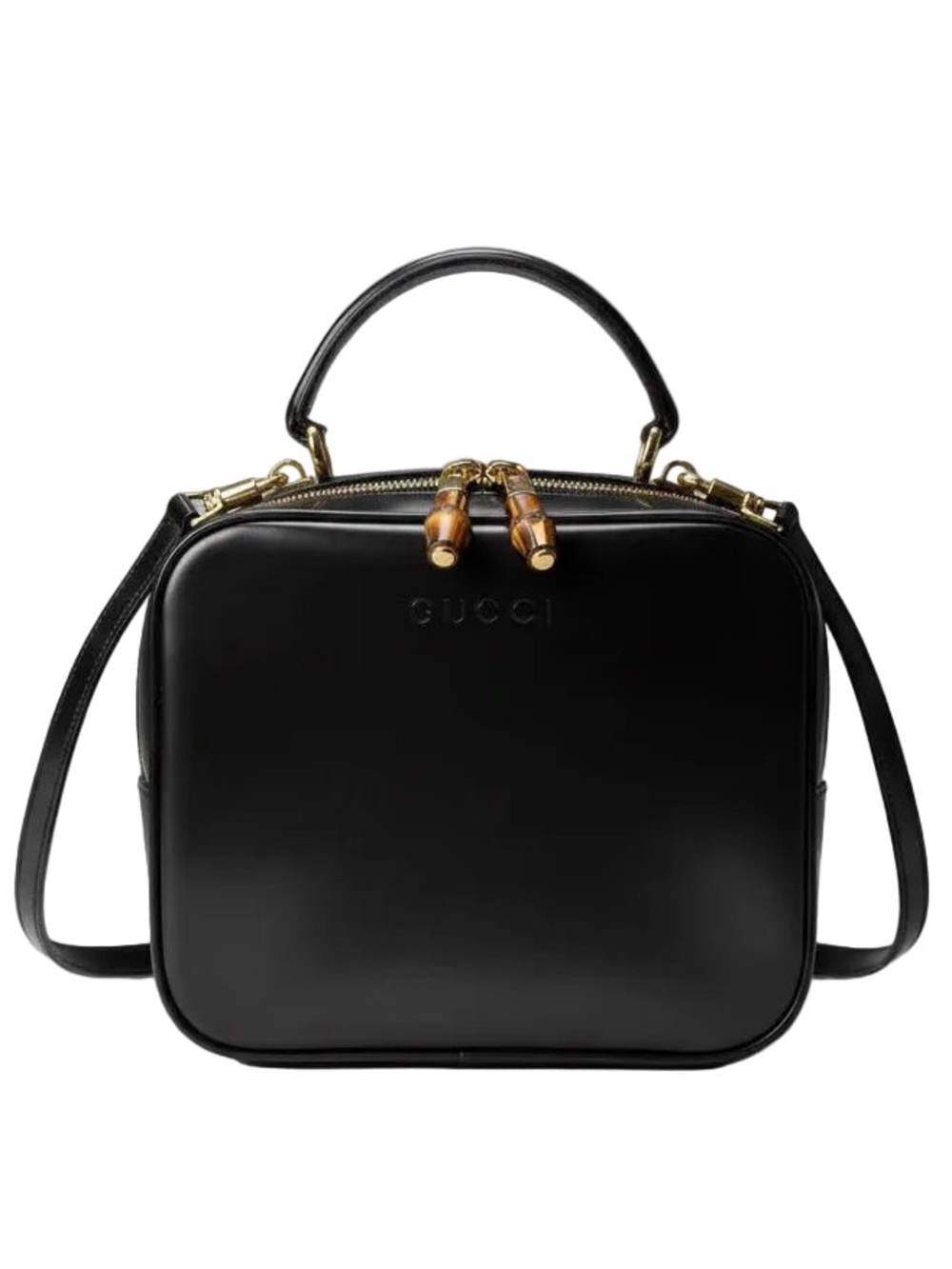 Gucci Black Leather Top-Handle Satchel with Bamboo Zipper Pulls